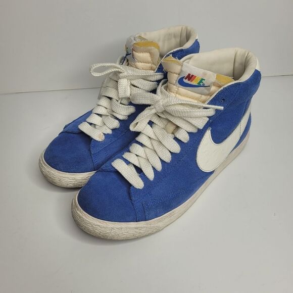 NIKE BLAZER 638322 401 ROYAL SUEDE High Tops Rainbow Size Mens 6 - Picture 1 of 8
